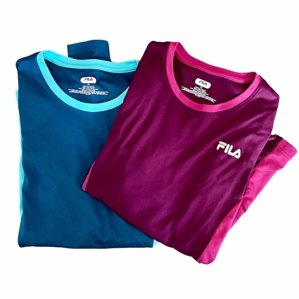 🌺 Fila Sport Running Color Block Teal & Fuchsia Fitted Tops 2-Pack
